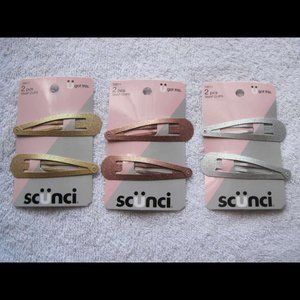 2 Scunci Large 3" Metal Glitter Snap Contour Hair Clips Conair Silver Gold Pink